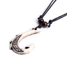 Scddboy Hawaiian Fish Hook Pendant Hemp Cord Adjustable Chain - Maori Tribal Necklace