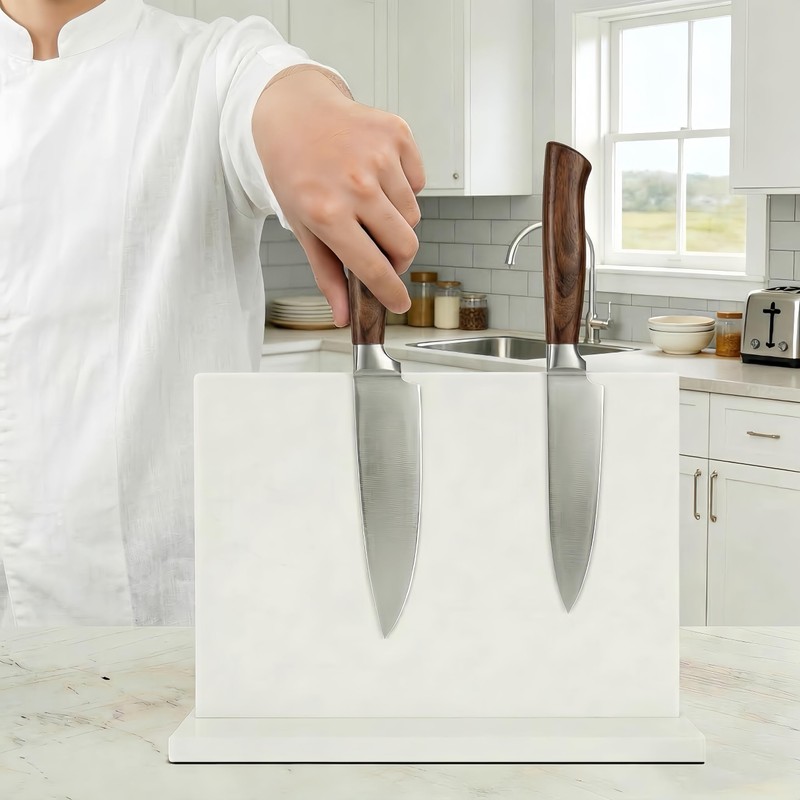 THMINS White Magnetic Knife Holder, Double-Sided Magnetic Knife Block Universal