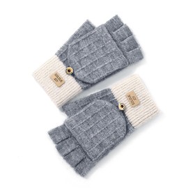 LeapSupWard Winter Fingerless Gloves for Women, Warm Knit Half-Finger Mittens with Convertible Flip Cover, Soft and Comfortable Gloves for Cycling, Skiing, Driving, Office Use (Grey)
