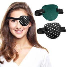 RIKEYO 2 Pcs 3D Eye Patches for Adults and Kids, Adjustable Medical Eyepatch for Right or Left Eye,One Eye Cover for Amblyopia Lazy Eye,Pirate Costume(Green, Dots)