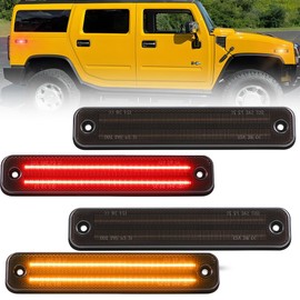OFFKAT Front & Rear [Ultra-Bright] 2-Row Full LED Side Marker Lights for Hummer H2 2003-2009, Hummer H2 Smoked Lens Side Fender Bumper Lamps, Amber & Red LED Side Markers Turn Signal Lights, 4 PCS