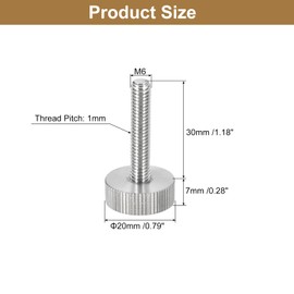 sourcing map M6x30mm Knurled Thumb Screws, 5pcs 304 Stainless Steel Flat Knurled Head Fully Threaded Thumb Screws Bolts Grip Knobs Fasteners