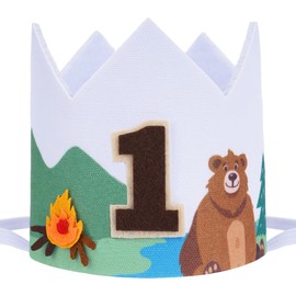 EUOYUFO One Happy Camper Birthday Crown - One Happy Camper Birthday Decorations Teddy Bear Camping First Birthday Party Decorations Boys Camp 1st Themed Party Supplies