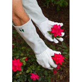 Leather Gardening Gloves By Fir Tree. Premium Goatskin Gloves with cowhide Suede Gauntlet Sleeves. Perfect Rose Garden Gloves. Men's and Women's (See Size Chart Photo) Large, Grey. 1 PACK ONLY.