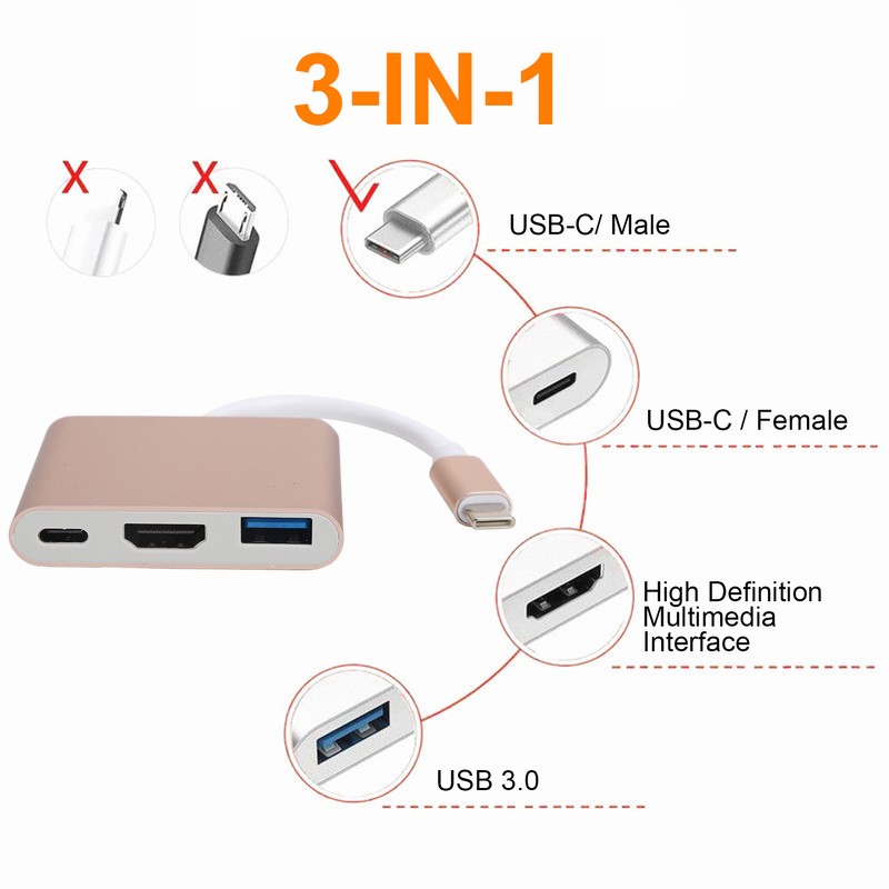 USB C Adpater 3.1 3 in 1 Hub Converter Dock
