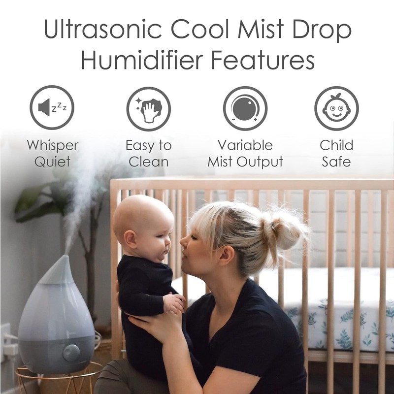 Crane Ultrasonic Teardrop Cool Mist Humidifier, Large 1 Gal Tank,