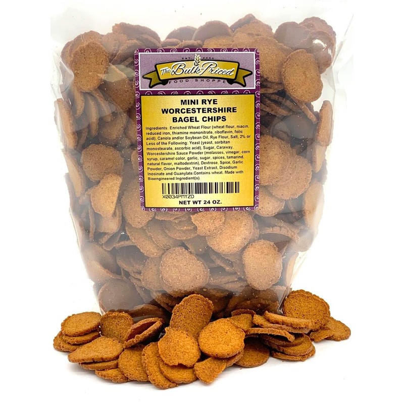 Mini Rye Worcestershire Bagel Chips, Bulk Size, (1.5 lb. Resealable