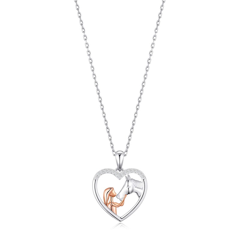 Philip Jones Girl and Horse Heart Necklace Created with Zircondia®