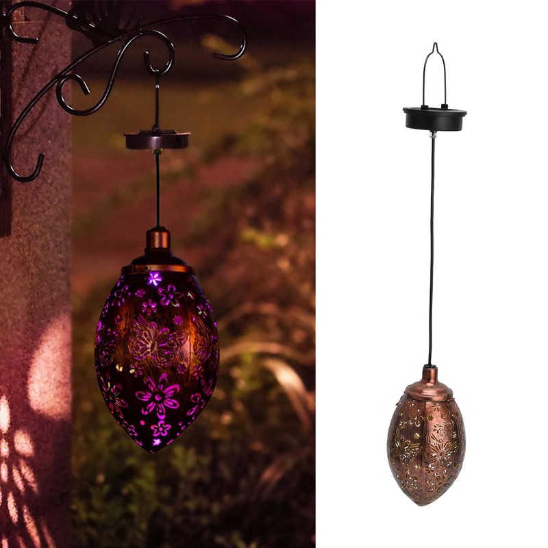 Iron Hollow Water Drop Lamp Solar LED Lantern Garland Garden