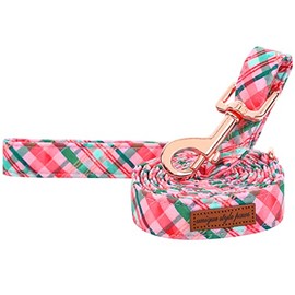 Unique style paws Pink Green Grid Dog Leash Matching Classical Collar for Small Medium Large Boys Girls Dogs and Cats-XS