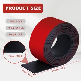 Rubber Strips with Adhesive Backing, 4" W x 1/5" T x 10' L Solid Neoprene Rubber Sheets, Rolls & Strips for DIY Warehouse Flooring, Gasket, Pads, Padding, Matting, Crafts Protection