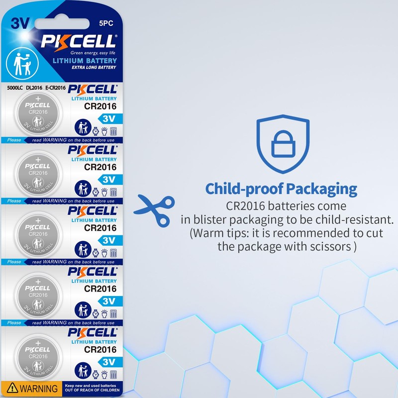PKCELL 5 Pack CR2016 Battery CR 2016 3V Lithium Battery
