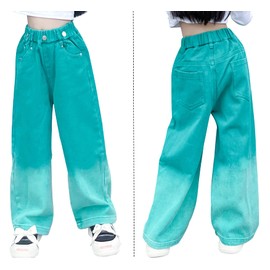 Panegy Vintage Jeans for Teenagers Girls Relaxed Fit Straight Leg Baggy Boyfriend Jeans Causul Elastic Waist Jeans 3-13 Years, Green