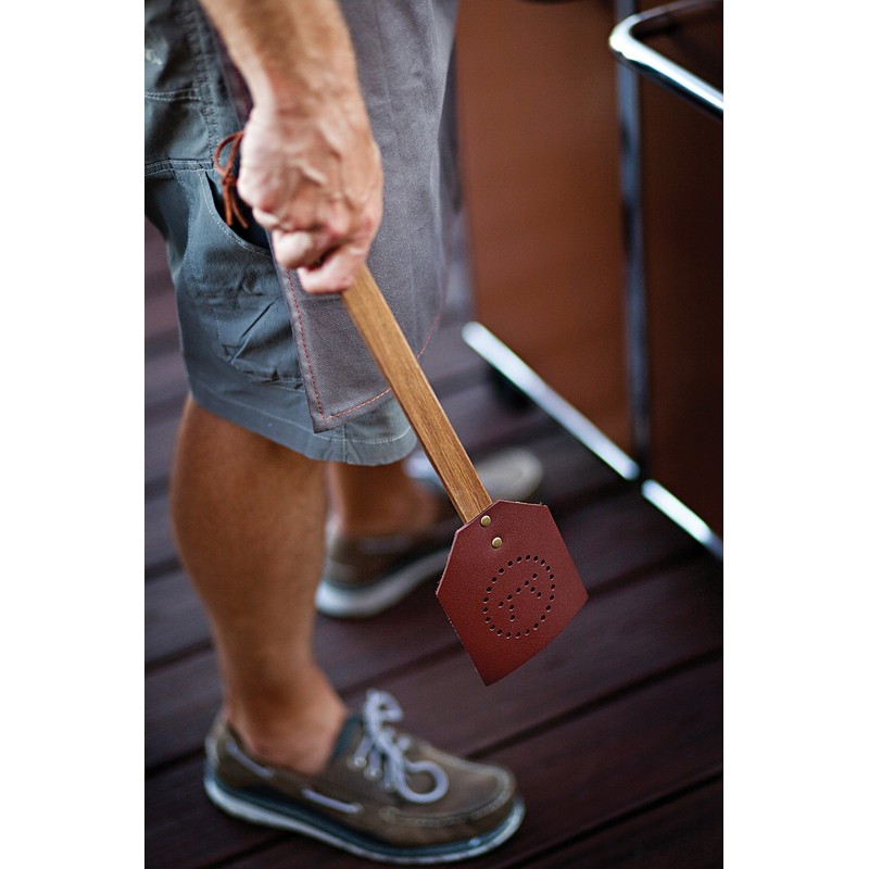Outset 76616 Acacia Wood and Leather Amish-Style Fly Swatter, 17.5",