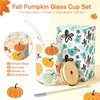 Fall Cups, 16oz Autumn Pumpkin Iced Coffee Glass Cup with