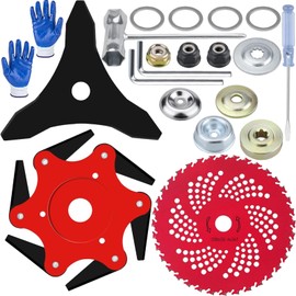 Indestructib Universal Steel Razors Trimmer Head Blade Fits for Husqvarna Ryobi 2 & 4 Cycle Gas Brush Cutter String Grass Weed Eater Edger Parts with Adapter Attachment Kit, Trimmer, Blue Glove