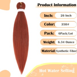 26 Inch Ginger Braiding Hair Pre Stretched Hot Water Setting Prestretched Braiding Hair 6 Packs Copper Red Braiding Hair Extensions for Women(Ginger, 26 Inch (Pack of 6))
