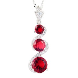 RIZILIA Three-Stone Pendant with 45cm(18") Chain & Round Cut Gemstones CZ [Red Ruby] in 18K White Gold Plated, Simple Modern Elegance