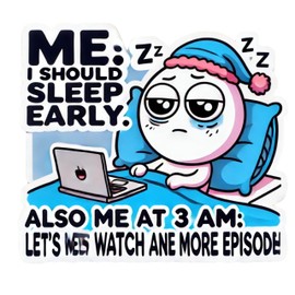 Set of 3 - Funny Sleep Procrastination Laptop Sticker, Late Night Binge Watch Design, Vinyl Decal, Auto, Wall, Laptop, Cell, Truck Sticker for Windows, Cars, Trucks