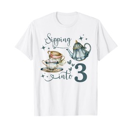 Girl 3rd Birthday Teapot Pastel Tea for Three Bday Party T-Shirt