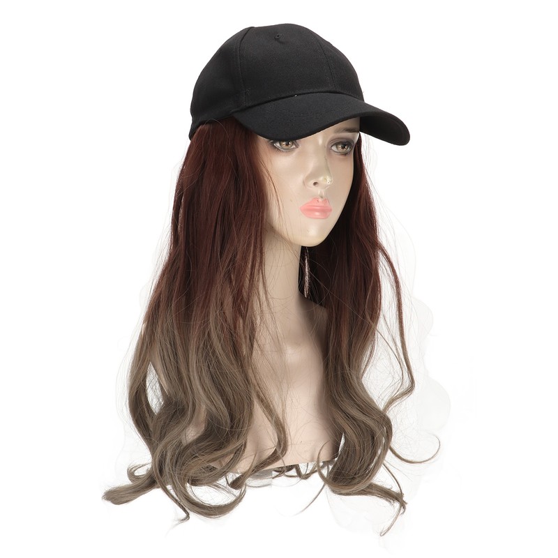 Baseball Cap Wig Women Fashionable Adjustable Hat Synthetic Long Wavy