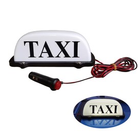 FUNGNLY 12V Taxi Sign Light, Magnetic Waterproof Taxi Cab Roof Top Illuminated Sign,Taxi Sign LED Light Sealed Base with 3-Meter Power Cable,White Shell and White LED Light Taxi Sign Light