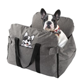Dog Car Seat for Small/Medium Dogs.Water Repellent with Storage Pockets.Doubles as a Pet Travel Bed for Dogs Up to 40 lbs. Machine Washable Dog Carrier- Gray French Bulldog