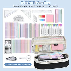 MoKo Large Capacity Pencil Case, Aesthetic Pencil Pouch Bag with Zipper, Cute Pen Case Stationery Organizer Holder for Office/School Supplies, Back to School Gift, Black