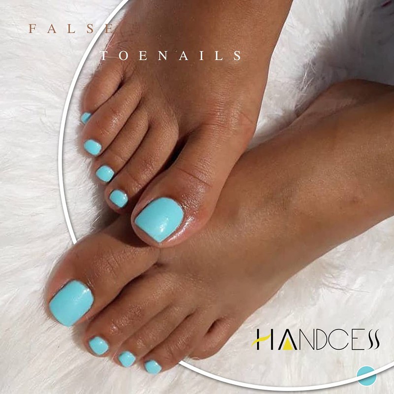 Handcess Square Matte False Toenails Short Black Artificial Toenail Full
