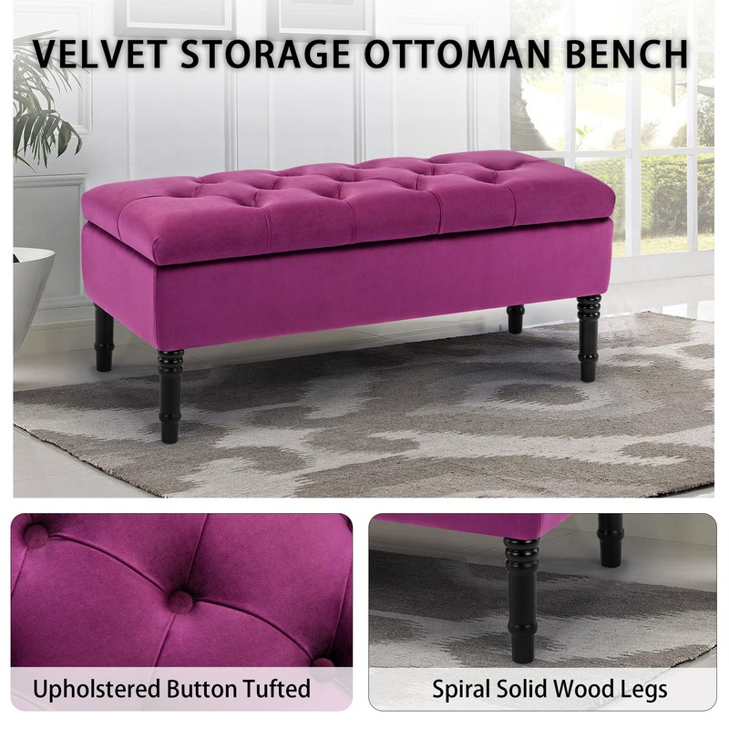 FOREDO 40" Velvet Storage Ottoman Bench, Upholstered Storage Bench, Modern