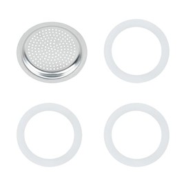 Silicone Sealing Ring Aluminum Replacement Filter 1 Cup For Stove Top Espresso Maker Replacement Filler Parts Set Includes 1 Filter and 3 Upgraded Silicone Fings