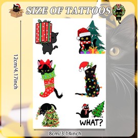 108PCS Cat Christmas Temporary Tattoos Stickers, Black Cat Christmas Tattoos Stickers Cat Christmas Gift Pet Holiday Gift Christmas Cat Stickers Tattoos for Kids Winter Christmas Holiday Party Gift