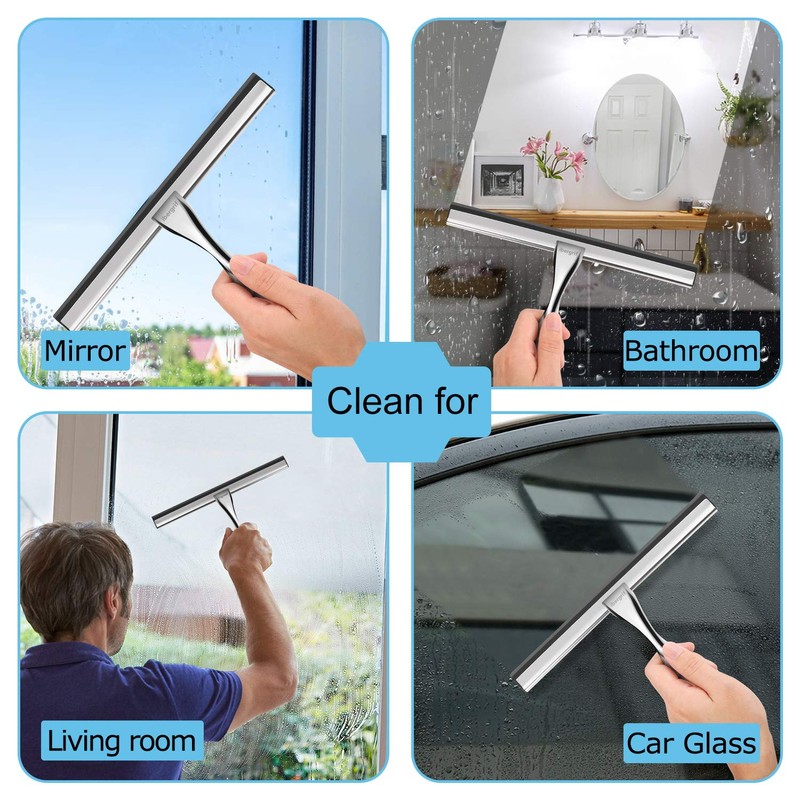 Ibergrif M34101 No Drilling Shower Squeegee with Hook, Bathroom Scraper