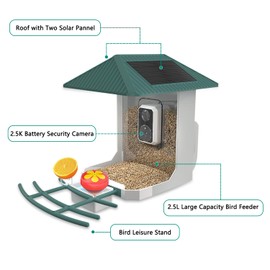 2.5K Smart Bird Feeder with Camera, Birds Watching Camera with AI Identify Bird Species, Outdoor Birds Feeder House with Solar Panel for Bird Buddy & Bird Lover (Red)