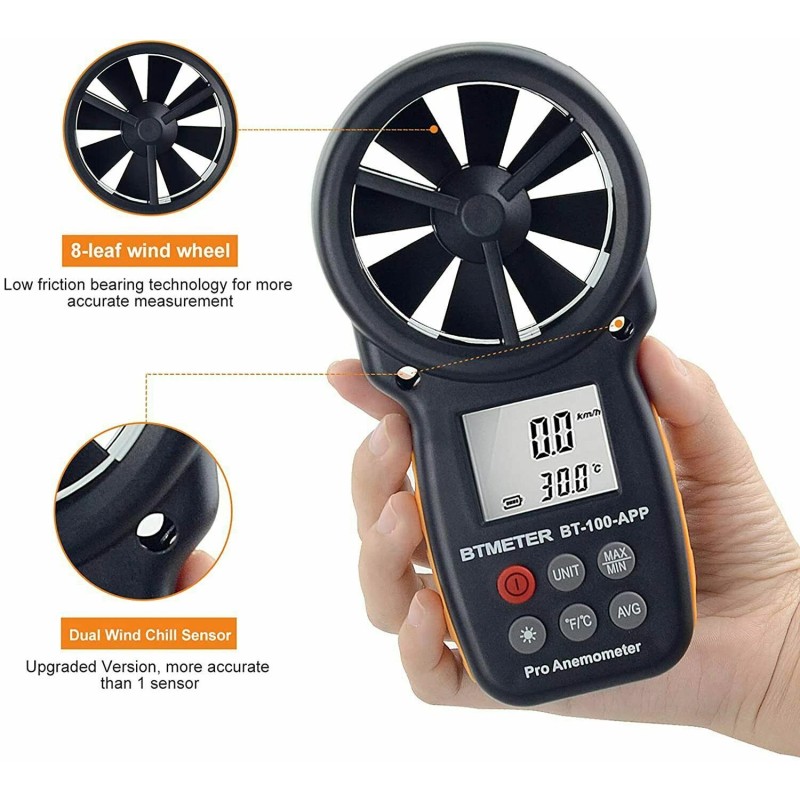 BTMETER Anemometer Digital Wind Speed Meter Temp Gauge 5860ft/min Data