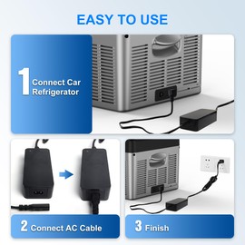 PORFRITOR AC Power Cord 110~240V, DC Adapter for 12V Refrigerator Freezer Fridge, AC Power Cord Power Cable Compatible with Most Brands Car Refrigerator(6.6) Ft