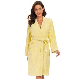 Vislivin Womens Lightweight Bathrobe Soft Kimono Robes Terry Cloth Bathrobe Knee Length Bath Gown Yellow M