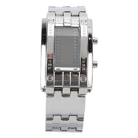 Men's Watch Fashion Exquisite Waterproof Alloy Men's LED Watch with Binary Time Mode Display(Men's Silver )