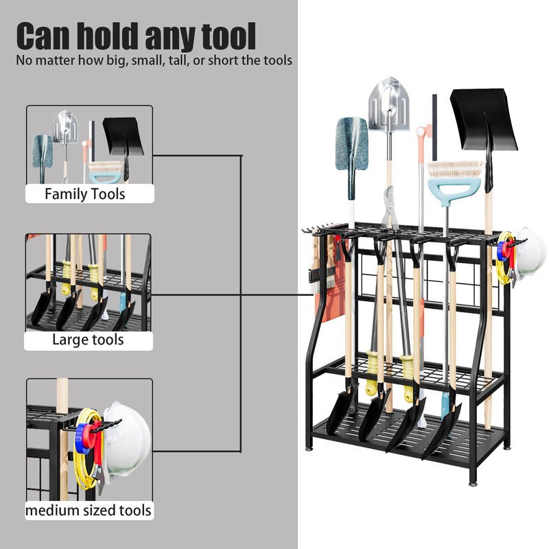 YIZAIJIA Garden Tool Organizer Holder Heavy Duty Steel Rack Up