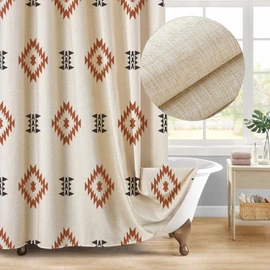 Jimuzi Southwest Linen Shower Curtain Aztec Geometric Stripes Fabric Shower Curtain Set with Hooks, Boho Western Shower Curtains for Bathroom, 71x78 Bath Curtain