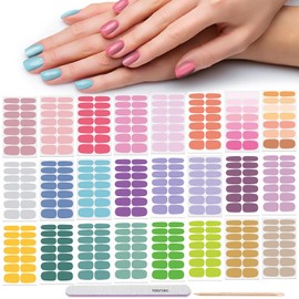 DANNEASY 24 Sheets Light Color Nail Polish Stickers Full Nail Wraps Stick on Nail Polish Strips Gel Nail Strips Self Adhesive Fingernail Sticker Nails for Women with Nail File, Cuticle Stick