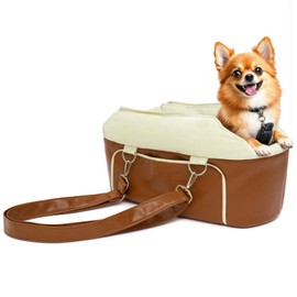 Strusery Dog Car Seat for Small Dogs, Washable Pelsbarn Dogs Bed with Non-Slip Base, Waterproof Dog Booster Seat for Car with Storage Pockets, Pet Carseat Puppy Travel Carrier Bed (Brown)