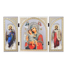 NKlaus - Mother of God Worthy Is - Icon Triptych Christian - Travel Altar - Wooden 16958