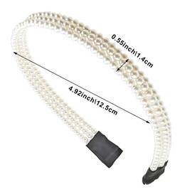 1 PACK 3 Row Pearl Headband Elegant Pearl Headbands for Women White Headband Stylish White Pearl Headband Minimalist White Hair Band