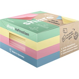 share Sticky Note Pad - Sticky Note Pad Donates a Lesson for a School Child - Blue Angel Certified Sticky Notes Made from 100% Recycled Paper - Available in 4 Pastel Shades, Medium