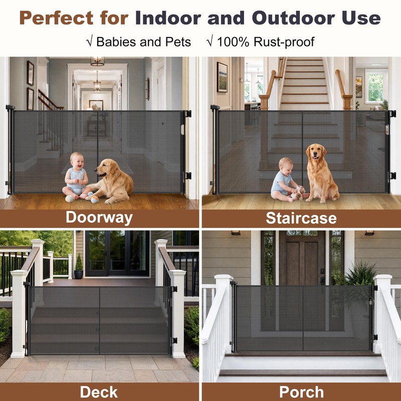 Reinforced 71" Wide Retractable Baby Gates, Prevent Crawling Under