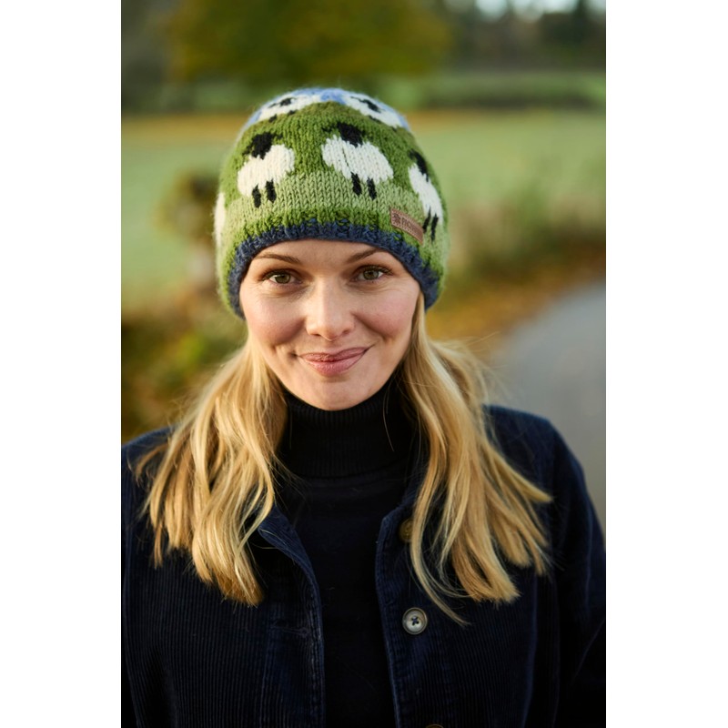 Pachamama Women Wool Beanie Hat Fleece Lined Handknitted Cute Sheep