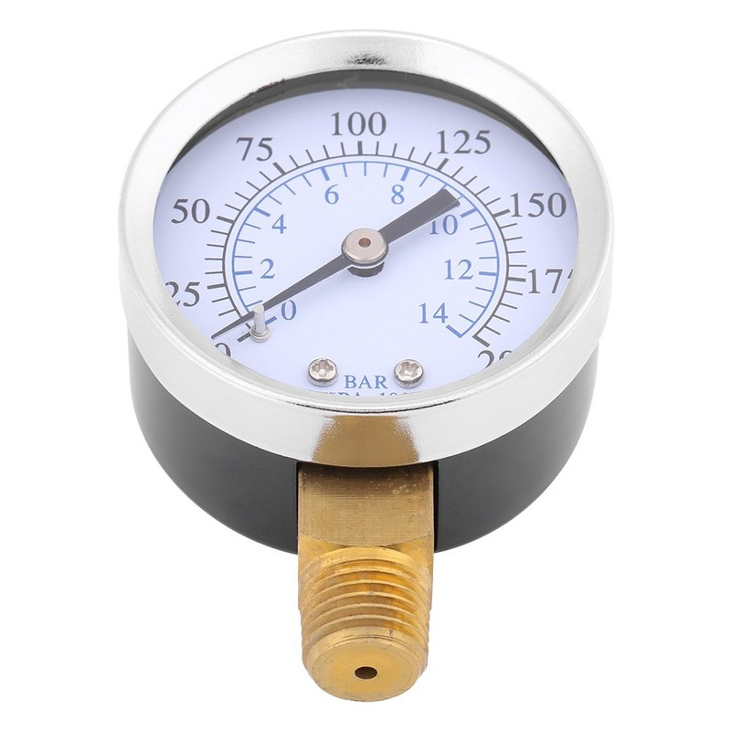 Air Compressor Pressure/Hydraulic Gauge, 1/4in NPT Brass Thread Side Mount,0-200psi