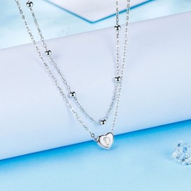 REIOT Initial Pendant Necklace for Women, 925 Sterling Silver Layered Double Chain Necklace, Christmas Mother's Day Birthday Jewelry Gift (D)