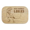 Personalisiertes Frühstücksbrettchen "Dinosaurier" Motiv, Ihr Text mit Laser in Gummibaum